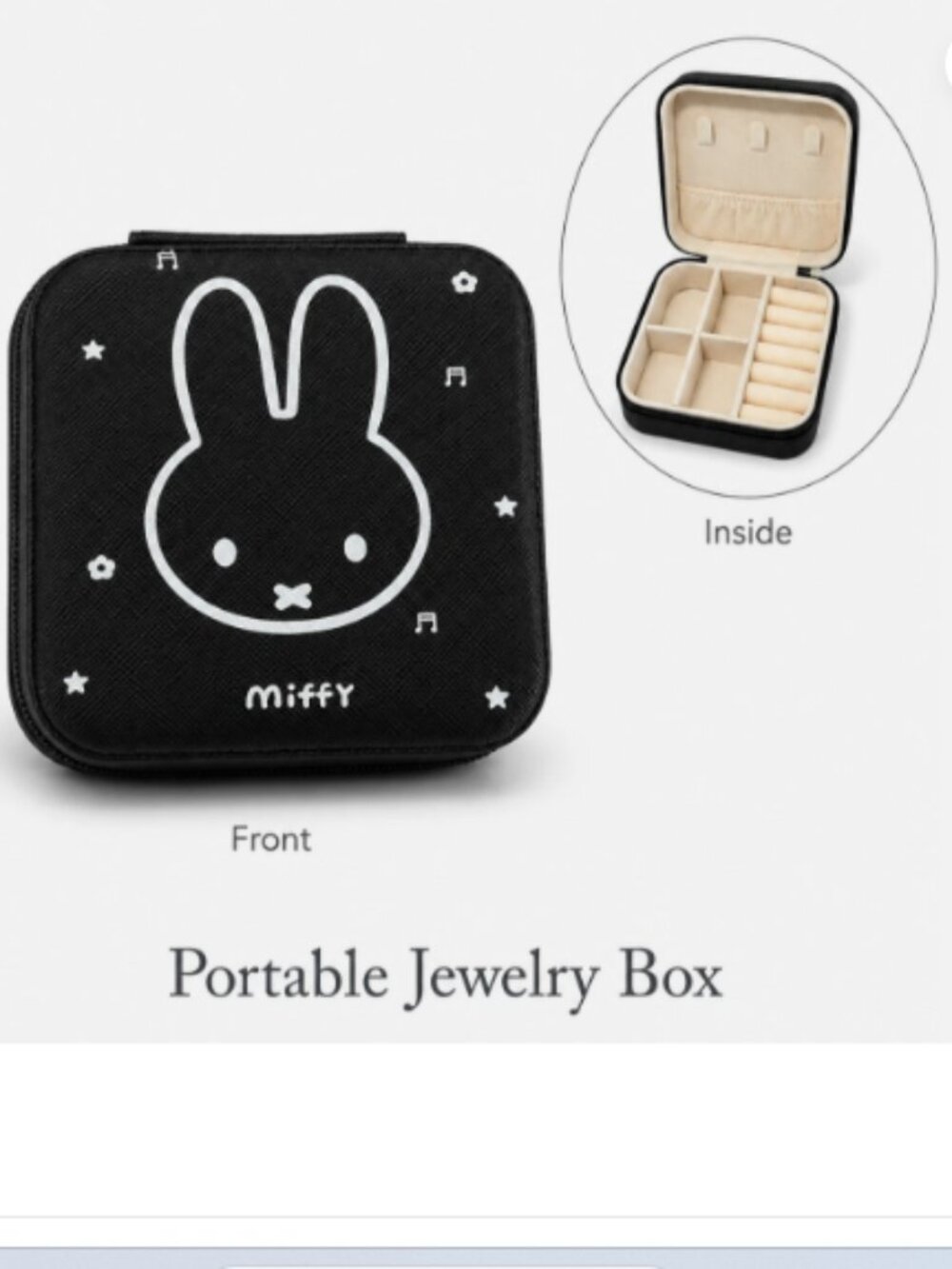 Jewelry Box Travel Miffy Style Rabbit Black Organizer Ring Necklace Storage Case